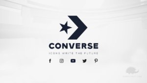 il logo converse viene visualizzato insieme ai link social e al payoff