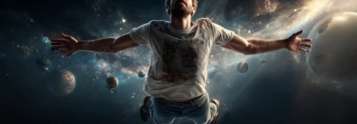 Persona che vola nello spazio come metafora del rischio creativo